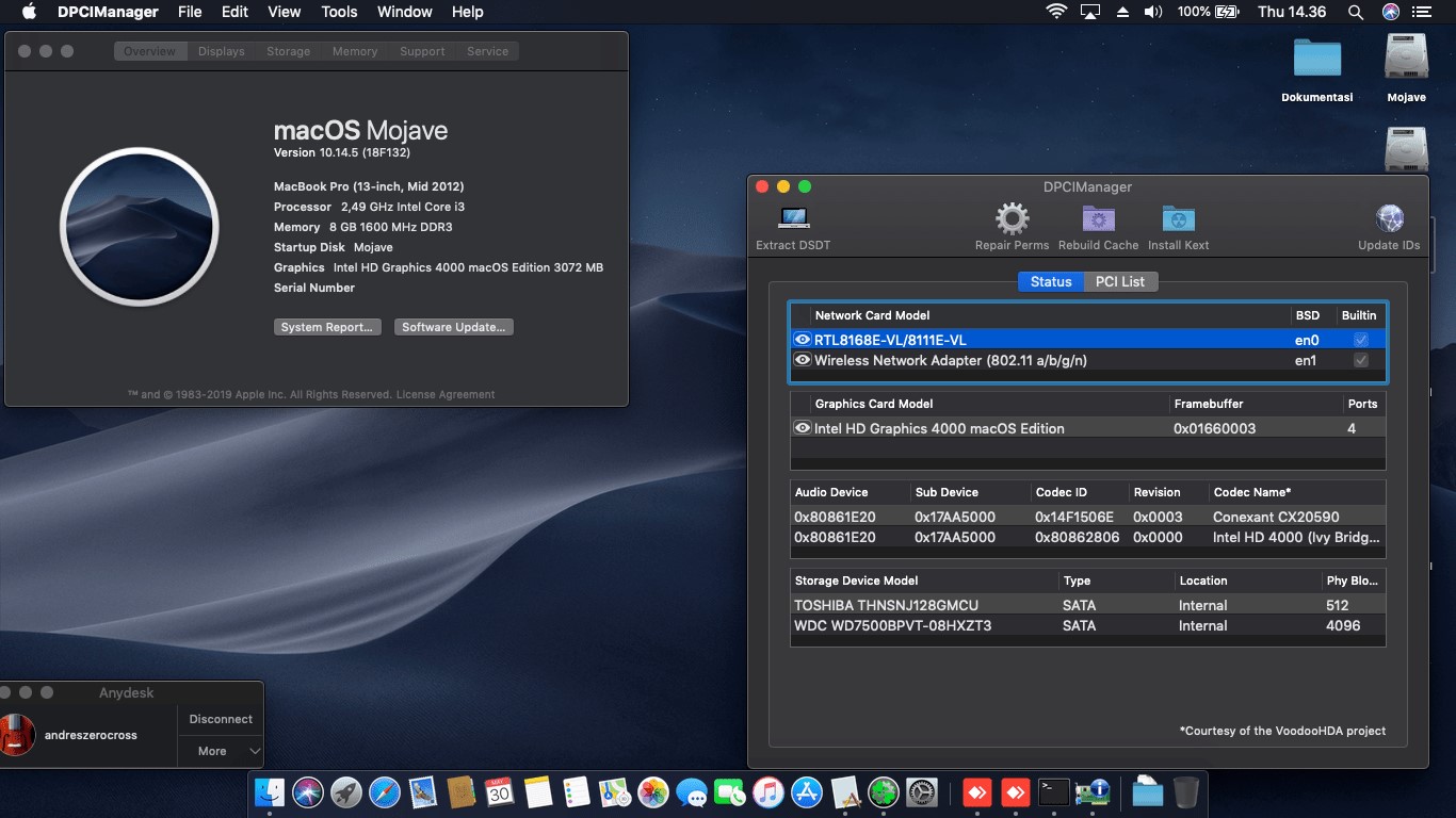 Success Hackintosh macOS Mojave 10.14.5 Build 18F132 at Lenovo Thinkpad Edge E430